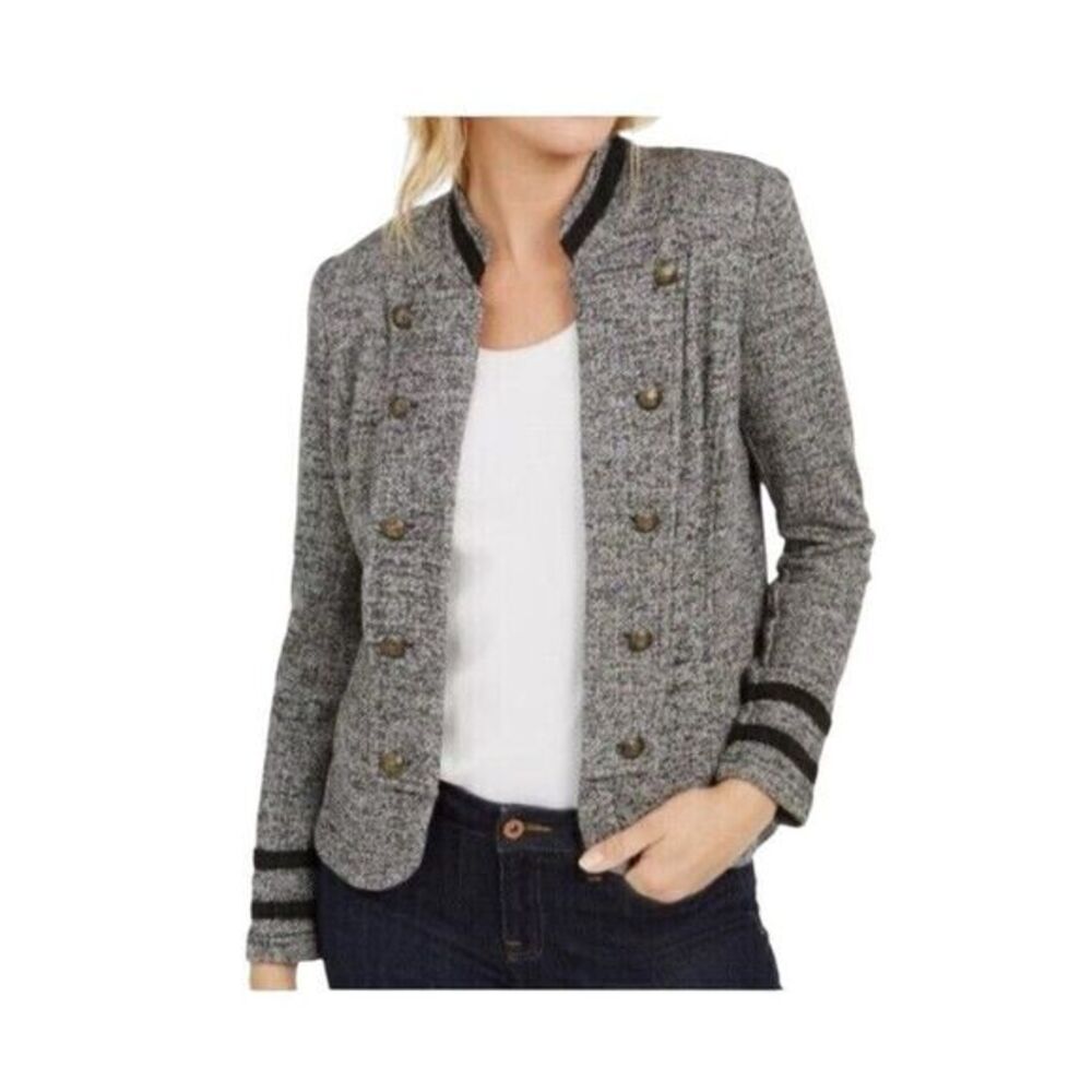Tommy Hilfiger Ladies Military Jacket Black Gray Multi. Size Large Pre-owned - Picture 3 of 8